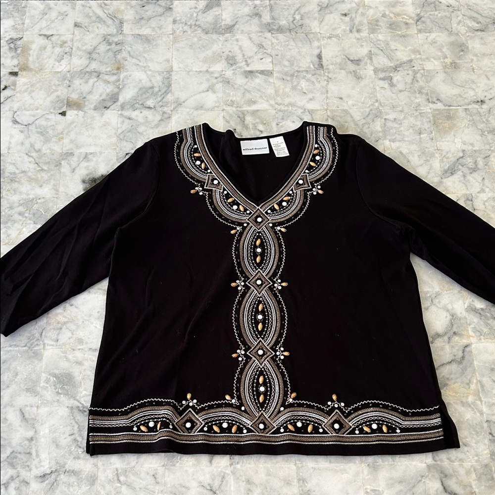 Alfred Dunner Cotton Knit Top with Embellishments